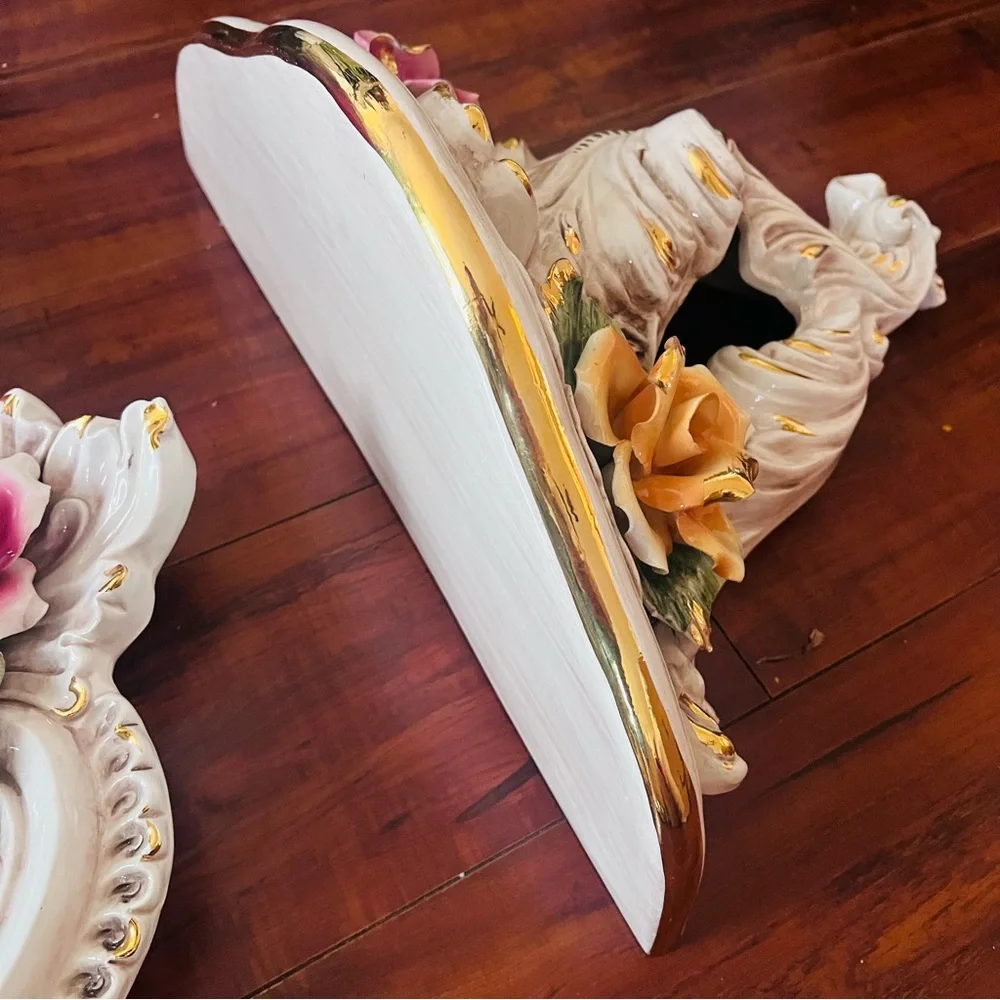 Vintage Hand‑Sculpted Italian Capodimonte Ceramic Mirror & Shelf Set